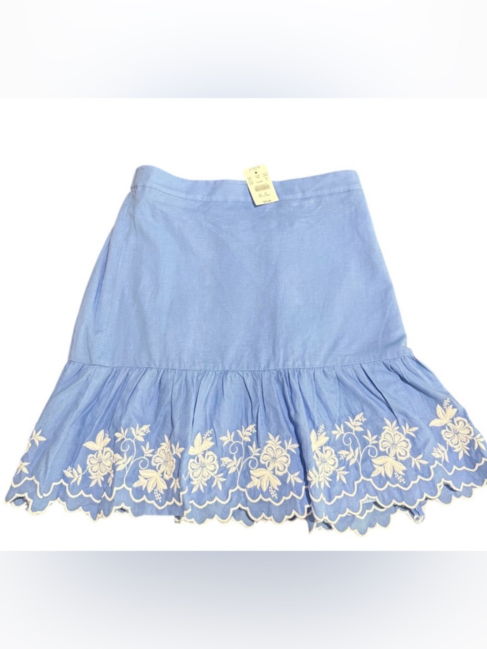J Crew Embroidered Floral Mini Skirt Scalloped Hem Cotton-Linen NWT Lined
